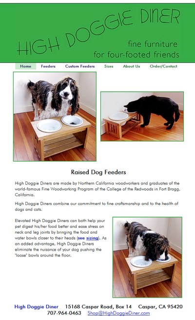 High Doggie Diner: raised dog feeders -- website design and maintenance by Sienna M Potts