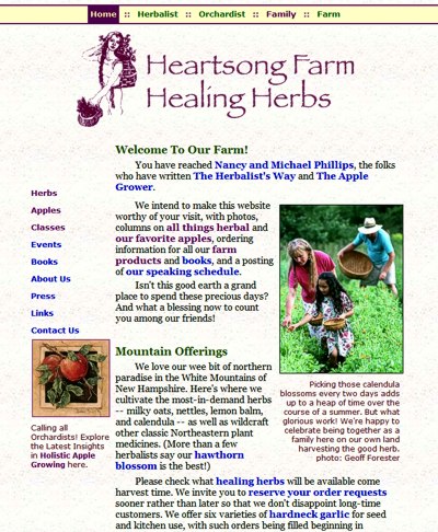 Heartsong Farm Healing Herbs: Herbalist & Orchardist, Nancy & Michael Phillips -- website design and maintenance by Sienna M Potts