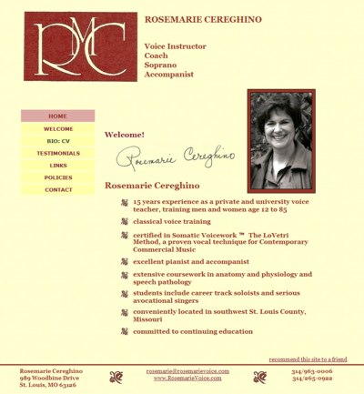 Rosemarie Cereghino: Voice Instructor, Coach, Soprano, Accompanist -- website design and maintenance by Sienna M Potts
