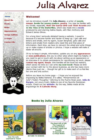Julia Alvarez: offical website of the author -- website design and maintenance by Sienna M Potts