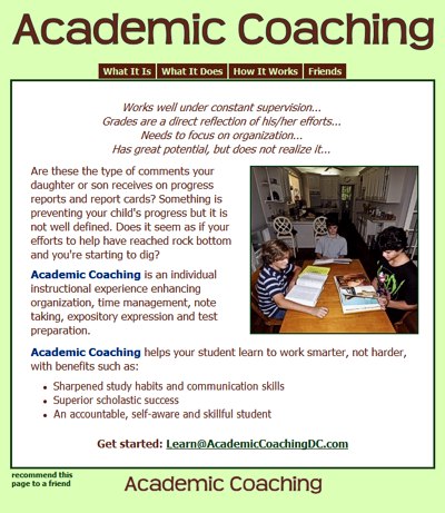 Academic Coaching: helping students develop confidence and independence -- website design and maintenance by Sienna M Potts